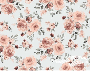 Poly Cotton Fabric, Dress Fabric, Peach Rose Print