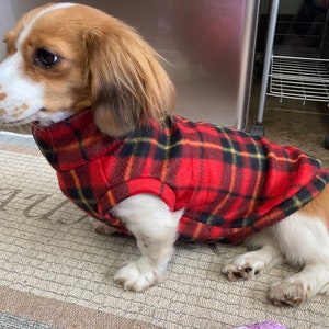 Miles Red Plaid Mini Dachshund Fleece Sweater (measurements in item description)