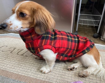 Miles Red Plaid Mini Dachshund Fleece Sweater (measurements in item description)