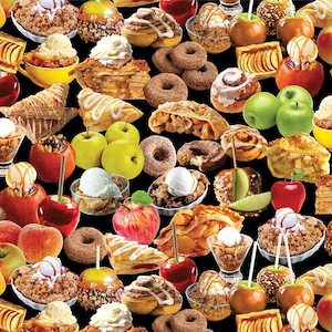Benartex Cider House Apple Harvest Desserts Quilting Cotton Fabric- Black Multi