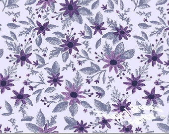 Poly Cotton Fabric by the yard, Dress Fabric, Lilac Wildflowers