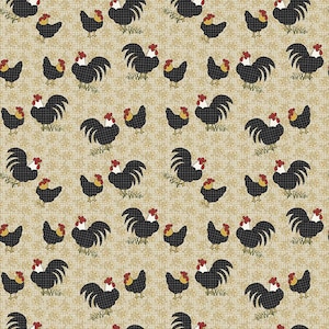 Benartex Heartland Field Roosters Quilting Cotton Fabric- Tan