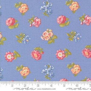Moda Fabrics Memory Lane Field Floral Florals Quilting Cotton Fabric- Blue - Sold by the Yard!