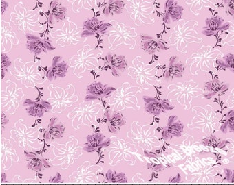 Poly Cotton Fabric by the yard, Dress Fabric, Pink Blossom