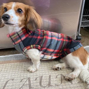 Wyatt Red & White Plaid Mini Dachshund Fleece Sweater (measurements in item description)