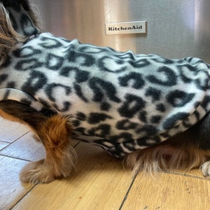 Silver Leopard Mini Dachshund Fleece Sweater (measurements in item description)