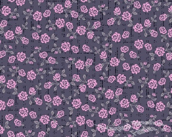 Poly Cotton Fabric by the yard, Dress Fabric, Gray Small Rose Fine Print