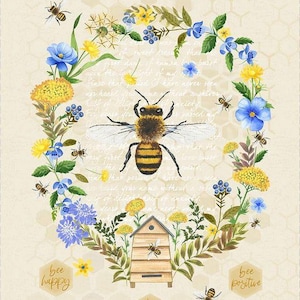Timeless Treasures Bee Kind 24&quot; Panel Quilting Cotton Fabric- Beige