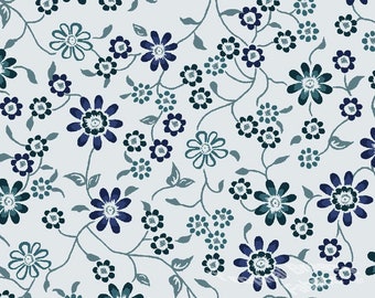 Light Blue Flower Poly Cotton Fabric