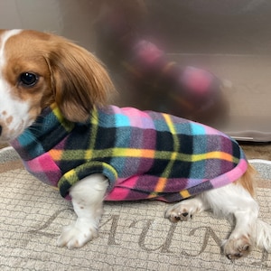 Brinkley Multi Plaid Mini Dachshund Fleece Sweater (measurements in item description)