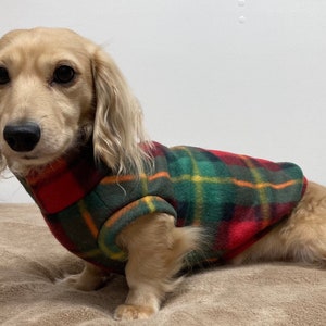 Chris Red / Green Plaid Mini Dachshund Fleece Sweater (measurements in item description)