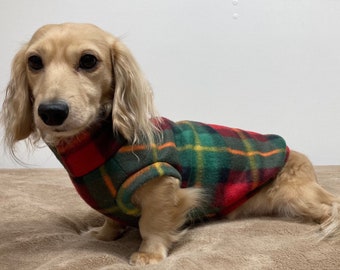 Chris Red / Green Plaid Mini Dachshund Fleece Sweater (measurements in item description)