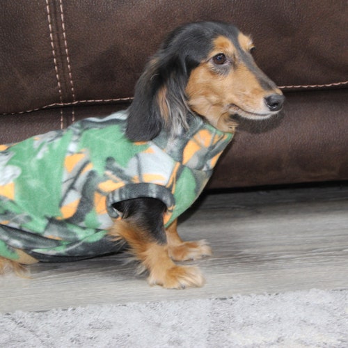Tan Mini Dachshund Fleece Sweater measurements in Item Etsy