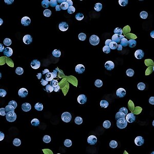 Benartex Blueberry Hill Sweet Blueberries Quilting Cotton Fabric- Black