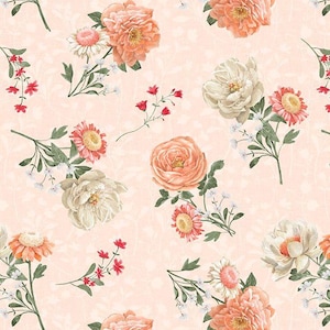 Wilmington Prints Peach Whispers Bouquet Toss Quilting Cotton Fabric- Light Coral