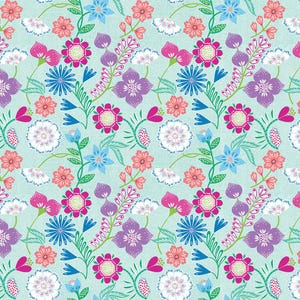 Benartex Blooming Denim Blooms Quilting Cotton Fabric- Aqua