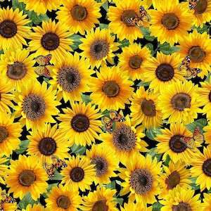 Timeless Treasures Sunflower Collection Packed Sunflowers & Butterflies Quilting Cotton Fabric- Yellow