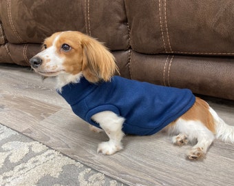 Navy Blue Mini Dachshund Fleece Sweater (measurements in item description)