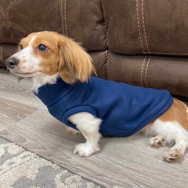 Navy Blue Mini Dachshund Fleece Sweater (measurements in item description)