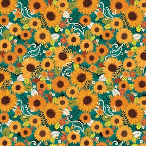 Benartex Gather Together Harvest Sunshine Quilting Cotton Fabric- Teal