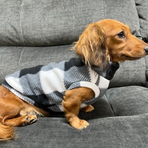 Black & White Buffalo Plaid Mini Dachshund Fleece Sweater (measurements in item description)