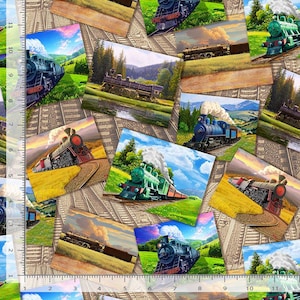 Timeless Treasures Tour Rund um die Welt Züge Postkarte & Track Quilten Baumwollstoff - Multi