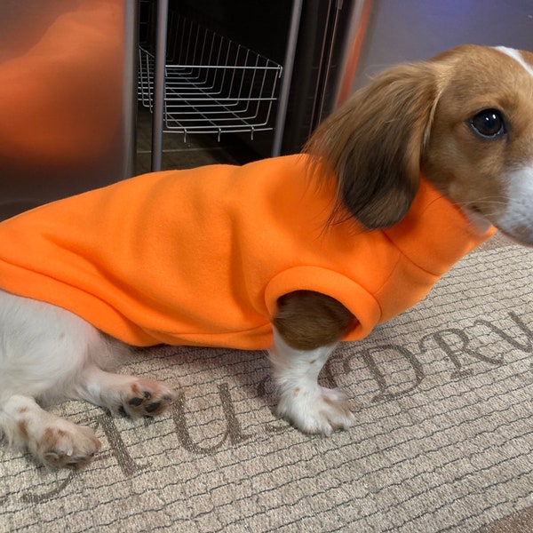 Orange Mini Dachshund Fleece Sweater (measurements in item description)