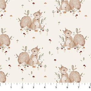 Figo Fabrics Charmwood Squirrels Quilting Cotton Fabric- Cream