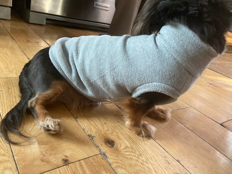 Gray Mini Dachshund Fleece Sweater measurements in item description image 1