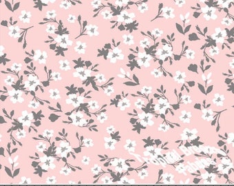 Poly Cotton Fabric by the yard, Dress Fabric, Peach Floral Print