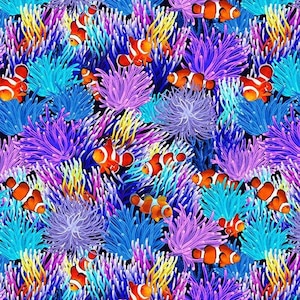 Timeless Treasures Ocean Life Coral Reef Fish Quilting Cotton Fabric- Multi