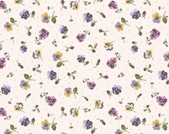 Marcus Fabrics Dandy Pansies Tossed Pansies Quilting Cotton Fabric- Cream