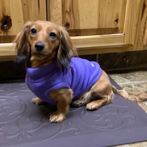 Purple Mini Dachshund Fleece Sweater afmetingen in de artikelbeschrijving afbeelding 1