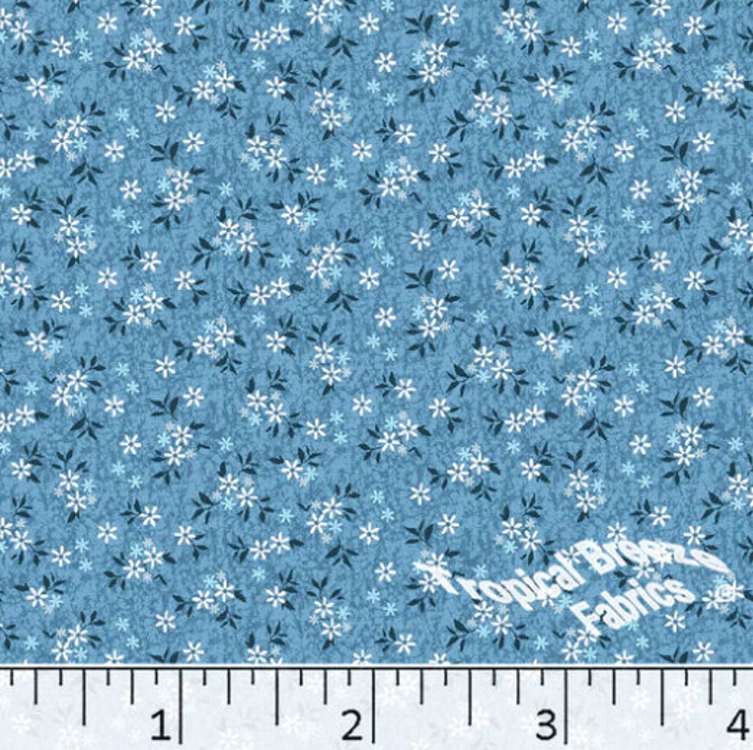 Poly Cotton Fabric by the Yard, Dress Fabric, Teal / Blue Small Floral