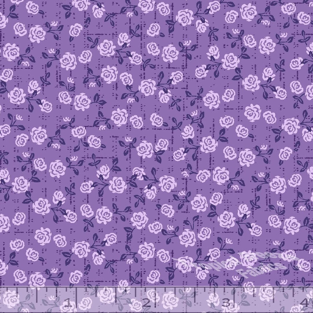 Poly Cotton Fabric by the Yard, Dress Fabric, Lavender Small Rose Fine
