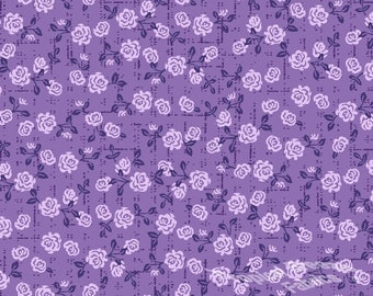 Poly Cotton Fabric by the yard, Dress Fabric, Lavender Small Rose Fine Print