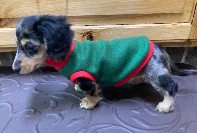 Christmas Green W/red Cuffs Mini Dachshund Fleece Sweater Etsy UK