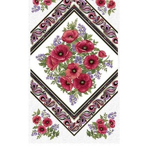 Benartex Amazing Poppies Poppies on Point Panel Quilting Cotton Fabric- White/Multi