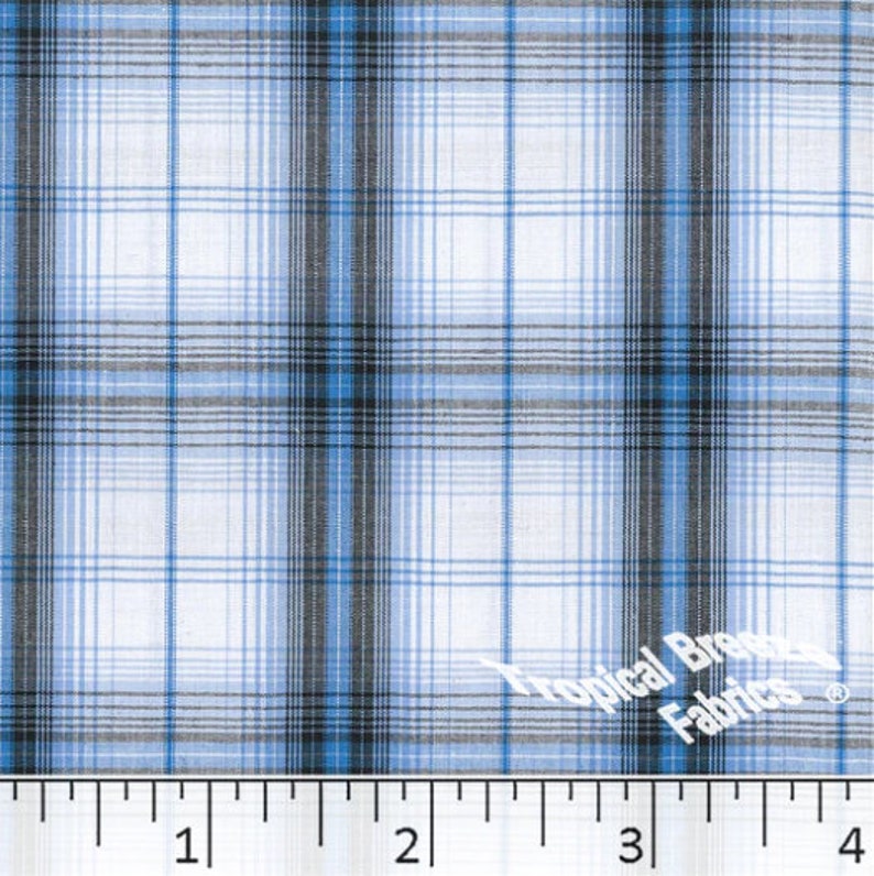 Aqua Plaid Hilo Teñido Poly Cotton Fabric imagen 1