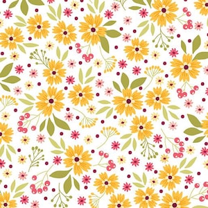 Benartex Among The Wildflowers Poppies Quilting Cotton Fabric- Buttercup
