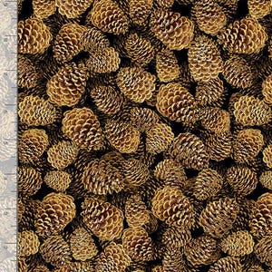 Tela de algodón acolchada Timeless Treasures Joyful Packed Pinecones - Marrón