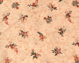 Poly Cotton Fabric by the yard, Peach/Orange Floral