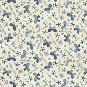 Henry Glass Butterflies And Bloom Butterfly And Words Quilting Cotton Fabric- Cream