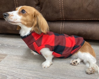 Red Black Buffalo Plaid Mini Dachshund Fleece Sweater