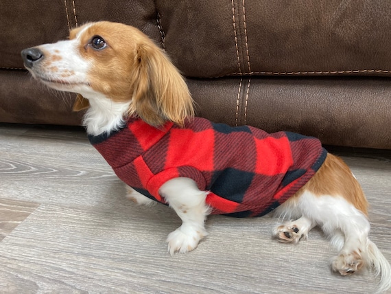 Red Black Buffalo Plaid Mini Dachshund Fleece Sweater