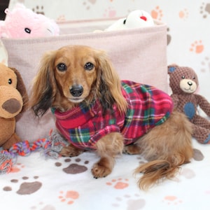 Stewart rot karierter Mini Dackel-Fleece-Sweater (Maße in Artikelbeschreibung)