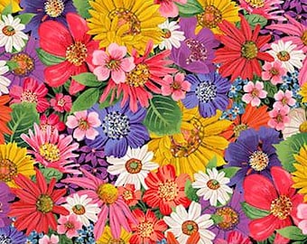 Northcott Hide and Seek Large Floral Quilting Cotton Fabric- Red Multi