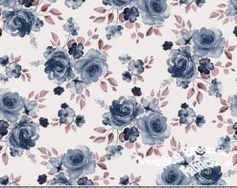 Poly Cotton Fabric, Dress Fabric, Blue Rose Print