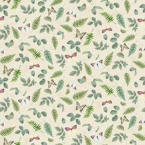 Timeless Treasures Jardin Tossed Leaves And Butterflies Quilting Cotton Fabric- Cream