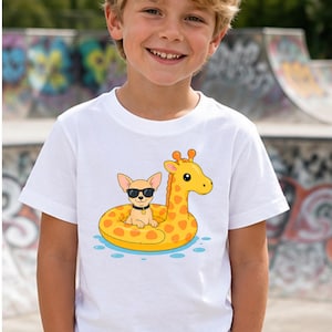Floating Chihuahua Kids Shirt | Cute Puppy Pool Float Tee | Summer Vacation Apparel